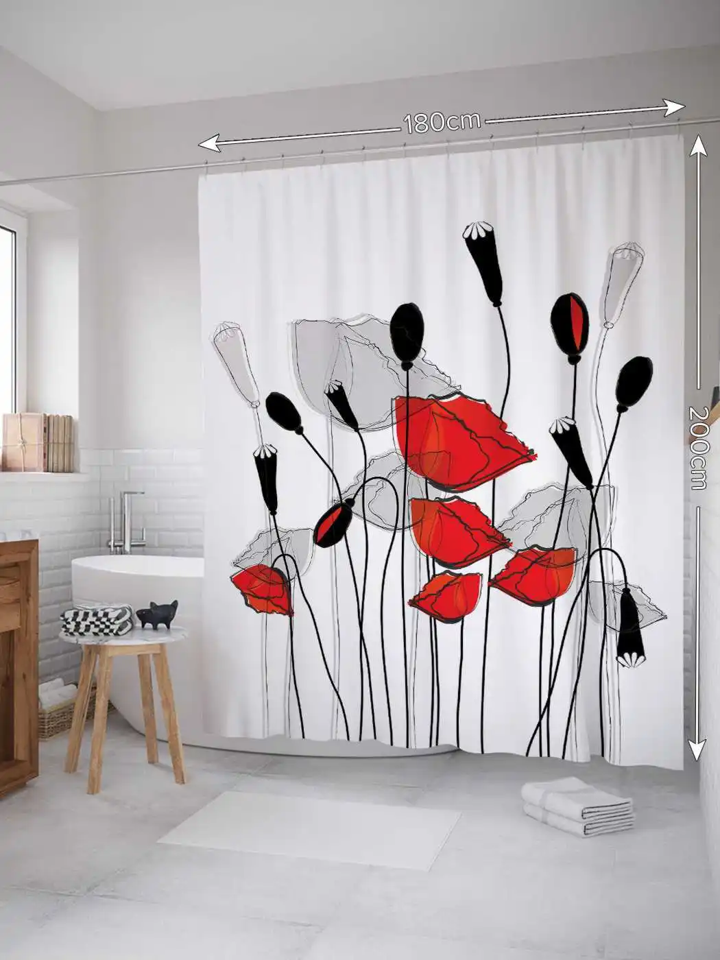Штора (занавеска) для ванной &quotЦветочный поцелуй&quot из сатена | 180х200 см с крючками