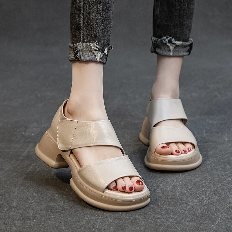 CICIYANG Gladiator Sandals Women Genuine Cowhide Leather 2023 New Summer Chunky Platform Ladies Retro Open-toed Shoes Handmade