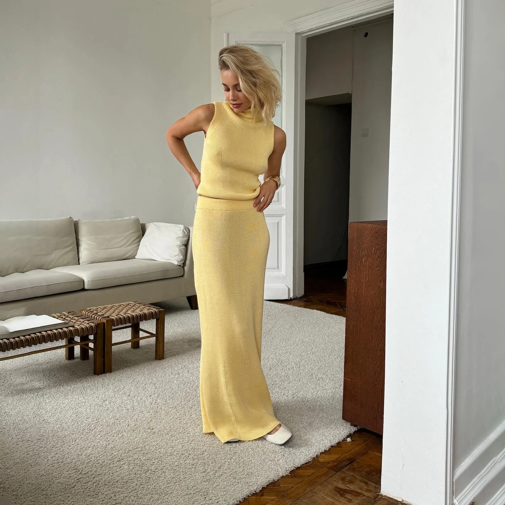 Вязаные юбки вязаные жилеты стройные водолазки без рукавов высокие