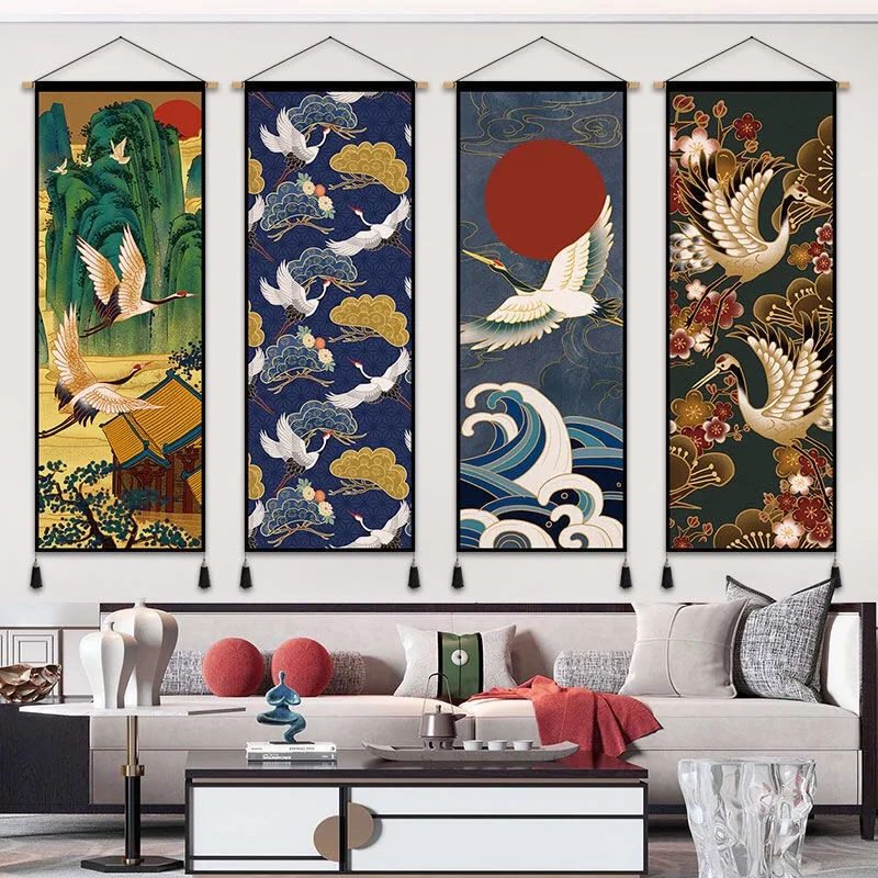 

Chinese Style White Crane Wall Paintings Vintage Room Decor Tapestry Bedroom Home Office Decals Posters Decoracion Para Sala