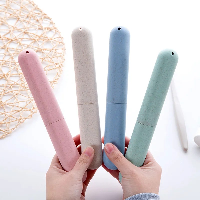 

1 PCS Wheat Straw Tooth Brush Tableware Toothbrush Storage Travel Case Holder Cute Color Box Fork Spoons Protect Container Home