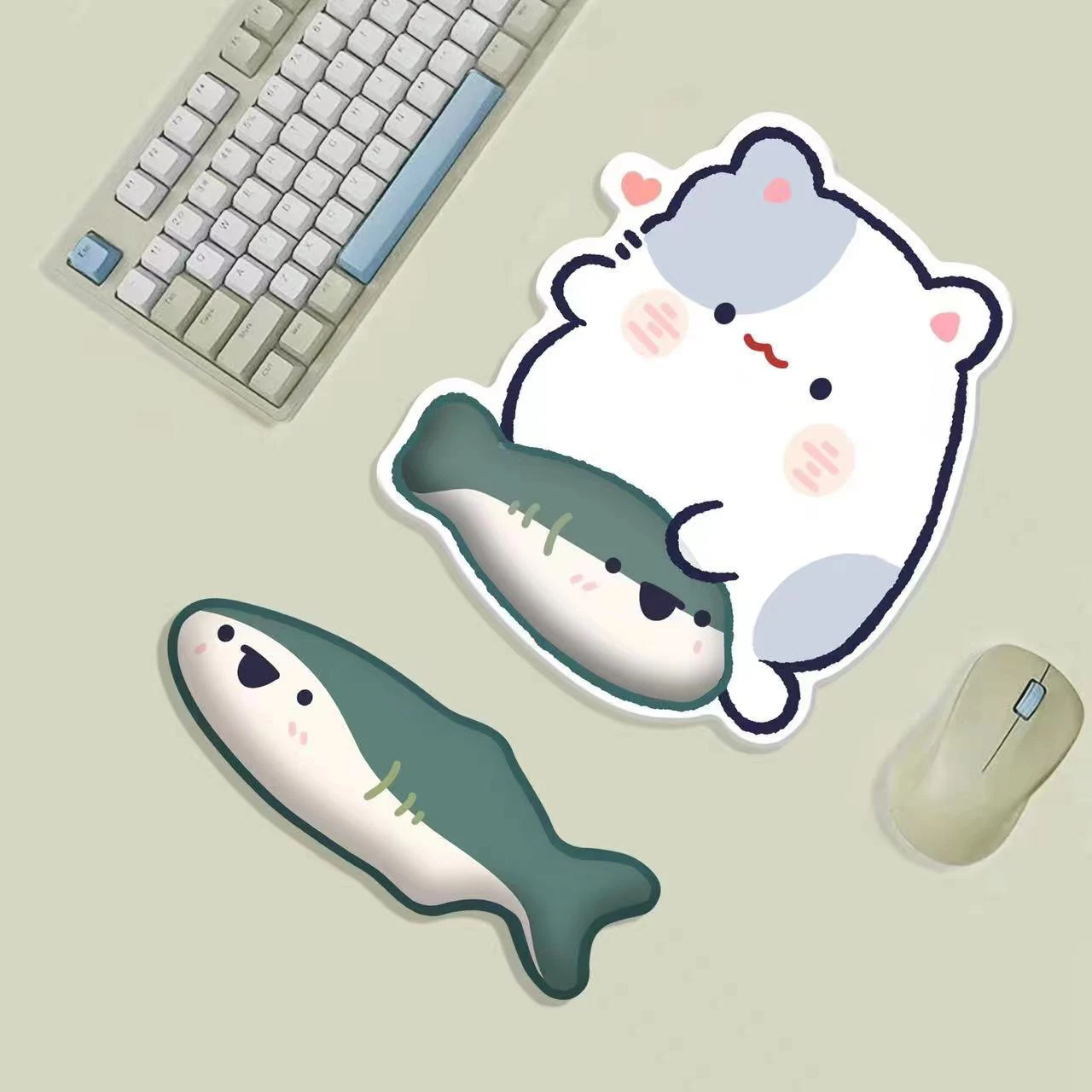 Коврик для мыши на запястье с милым мультяшным котом рыбкой клавиатурой