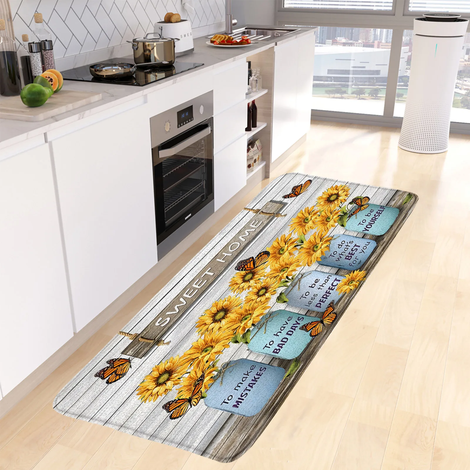 

Кухонный коврик с бабочками и подсолнухами, винтажный серый коврик с желтыми цветами и растениями, милый ковер для комнаты, домашний декор, нескользящий коврик, коврики для ванной комнаты