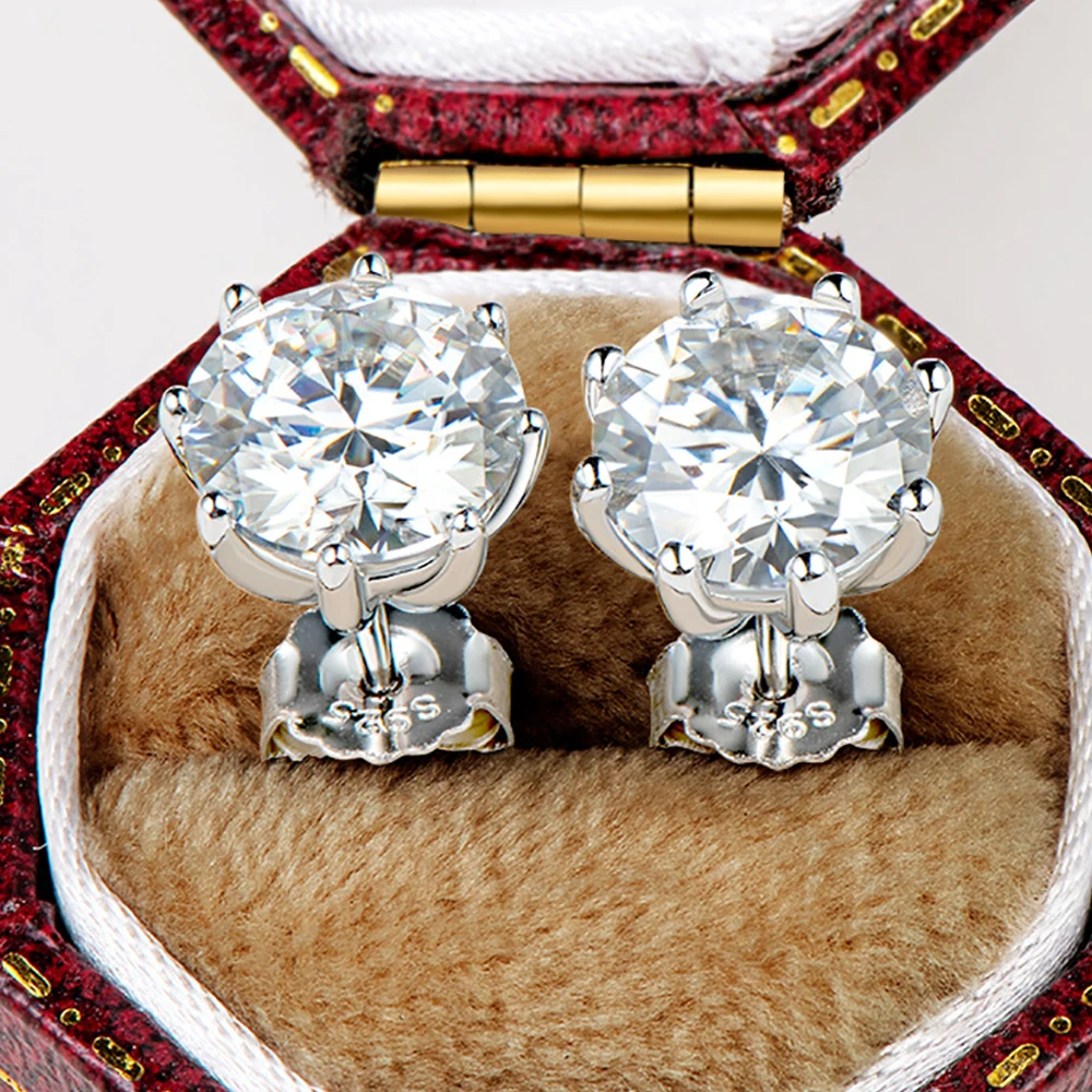 Serenity D Color Classics Eight Claw 4 Carat a Pair Moissanite Stud Earrings For Women S925 Sterling Silver Plate Pt950 Jewelry