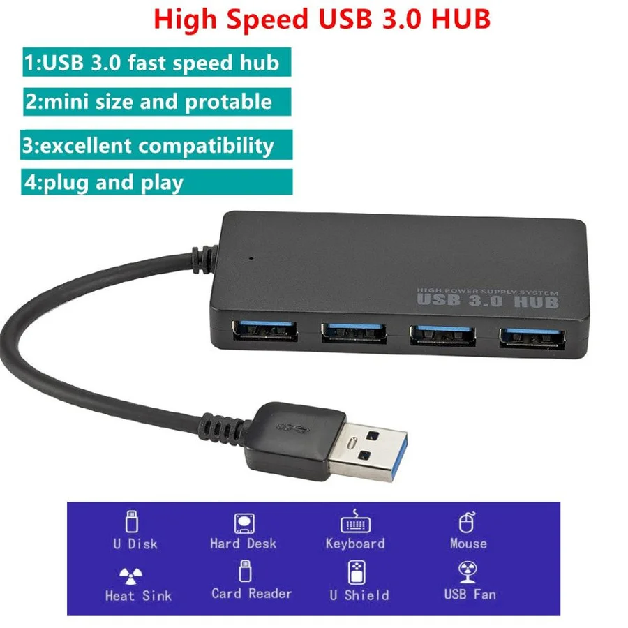 Концентратор USB 3 0 2 высокоскоростной внешний 4-портовый адаптер для ноутбука