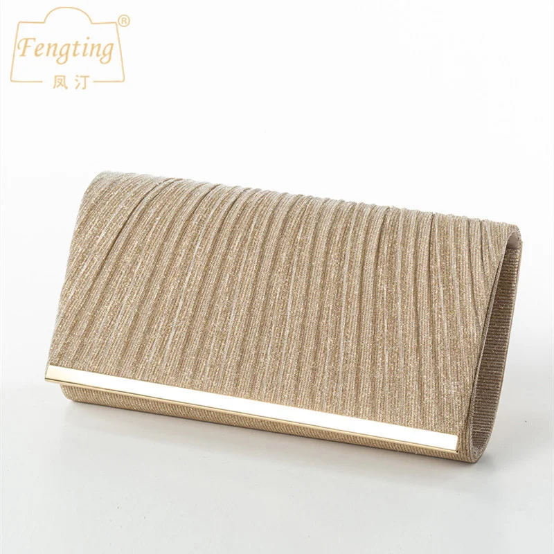 

Fengting Women's Classic Gold Sequined cloth Envelope Clutches Small Evening bag Party handbag purse chain Shoulder Bags B489