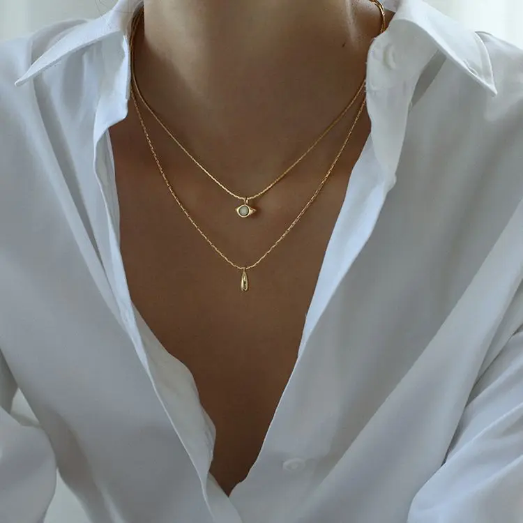 

Timeless Wonder Fancy Geo Opal Layered Choker Necklace for Women Designer Jewelry Gothic Trendy Ins Top High End Gift Rare 4022
