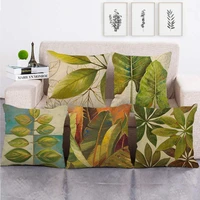 green leaves watercolor tropical plant linen pillowcase hawaii summer leaf throw pillow cover for pillows boho home decor 45x45