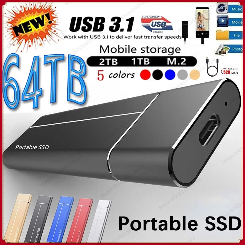 

Original High-speed 64TB 4TB 2TB SSD Portable External Solid State 32tb Hard Drive USB3.1 Interface Mobile Hard Drive for Laptop