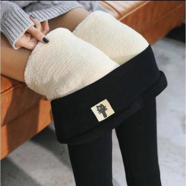 Women's Fleece Leggings 2022 Winter New Slim lamb fleece Pants female Thickened Warm trousers Ladies wear out Pants schoolgirl