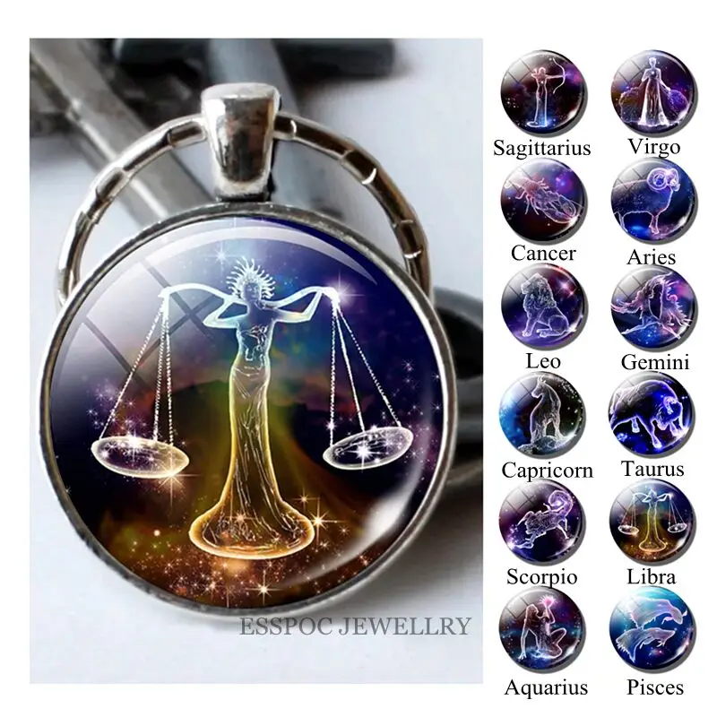 

12 Constellations Keychain Constellation Key Rings Zodiac Sign Key Chain Pendant Jewelry Libra Aries Leo Fashion Birthday Gift