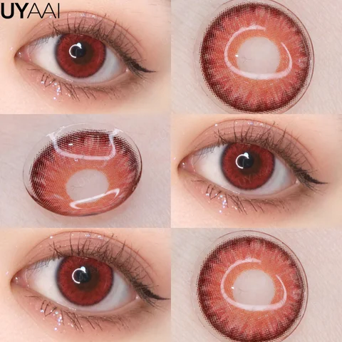 1 пара корейских модных линз UYAAI, розовые аниме-линзы для косплея, цветные контактные линзы для глаз, косметические цветные линзы, Красные линзы