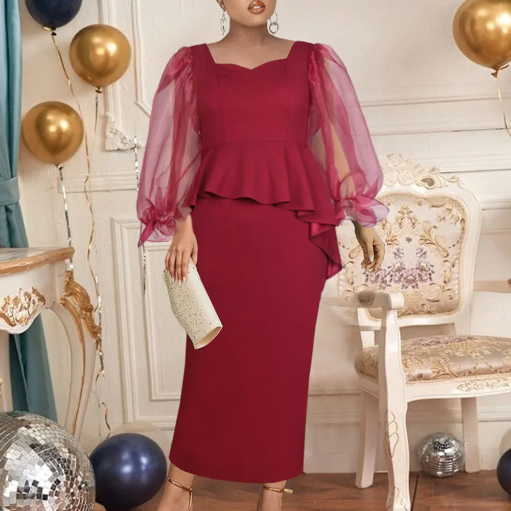 

Женское летнее длинное платье с квадратным вырезом и оборками