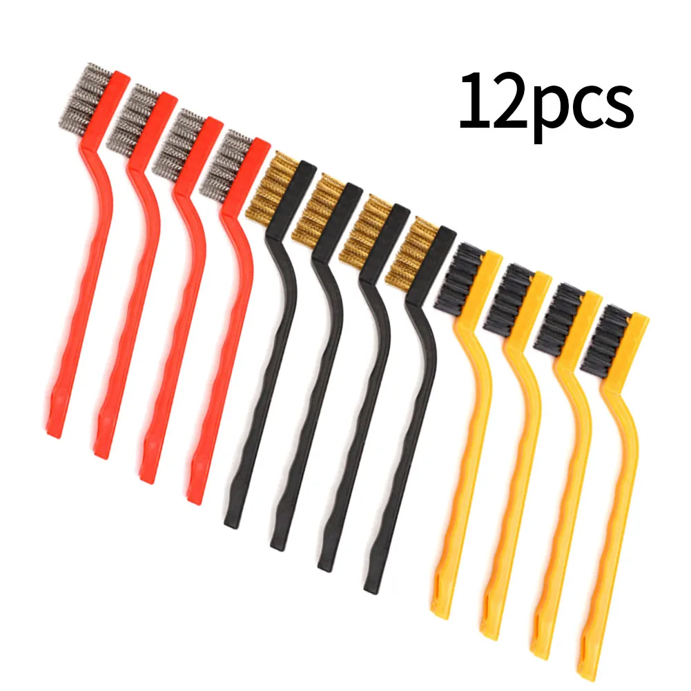 

12pcs 165mm Mini Brass Wire Brush Set Steel Nylon Brushes Rust Paint Remover For Industrial Devices Polishing Cleaning Brush
