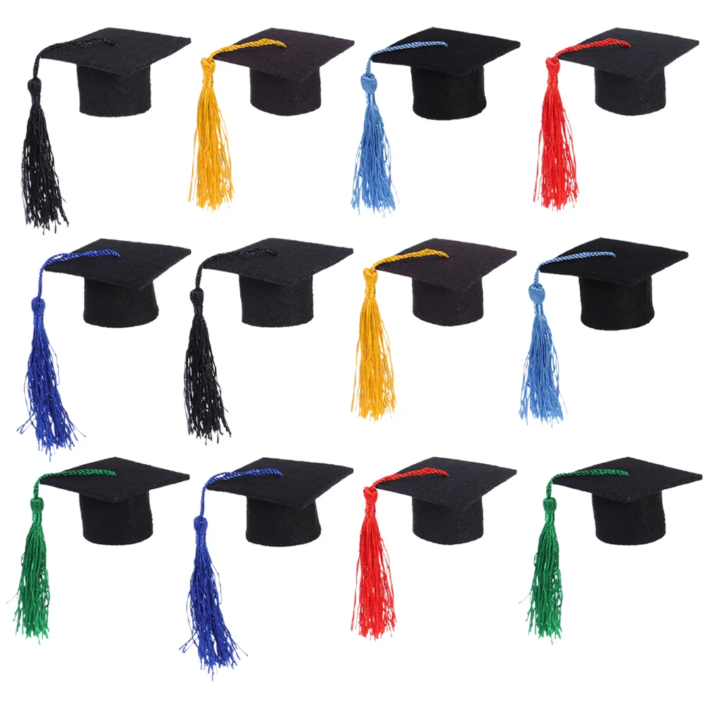 

12 pcs Mini Decorative Graduation Hat with Tassel Bottle Graduation Caps