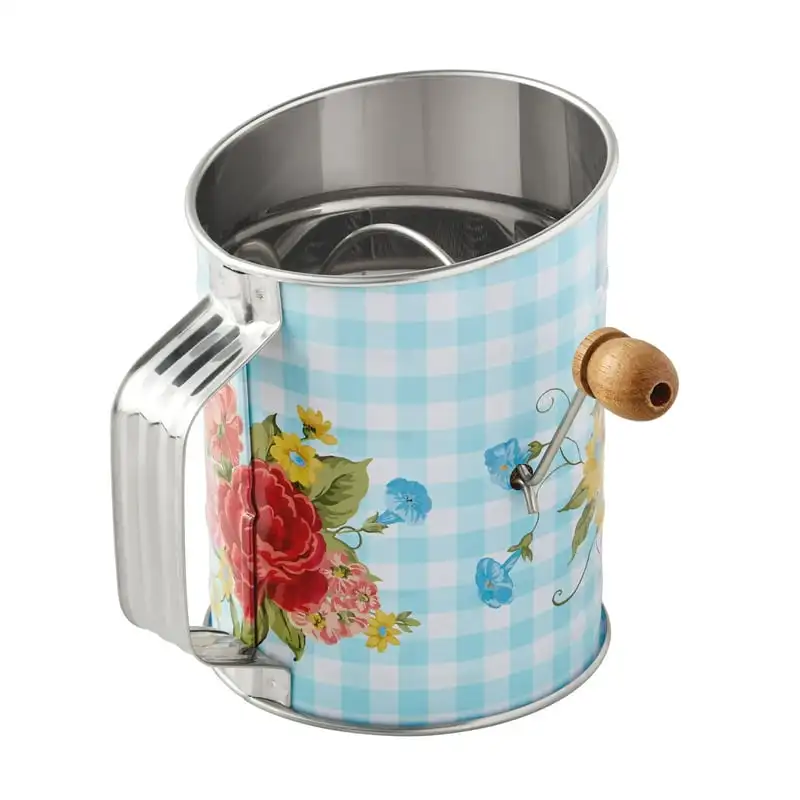 

Stainless Steel Tin Flour Sifter with Acacia Wood Crank Knob, Sweet Rose