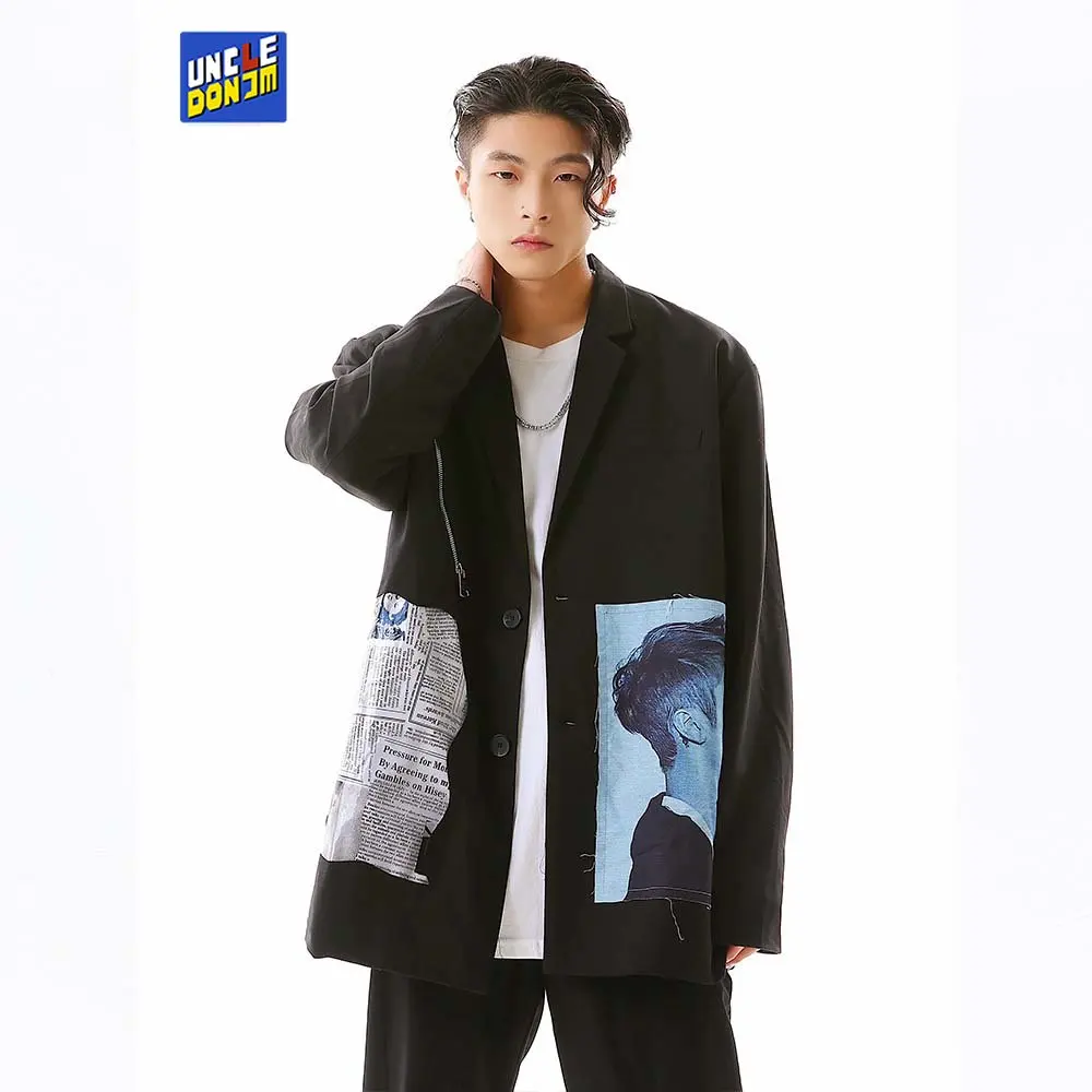 

Justin bieber graphic blazers for men HIP HOP jackets for men blazer loose fit street wear suits for men designer blazer black