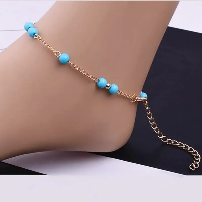 

Selling Fashion Style Women's Gold/Silver Color Charm Ankle Blue Beads Bracelet Anklet DIY Handmade Jewelry Bijoux Gifts