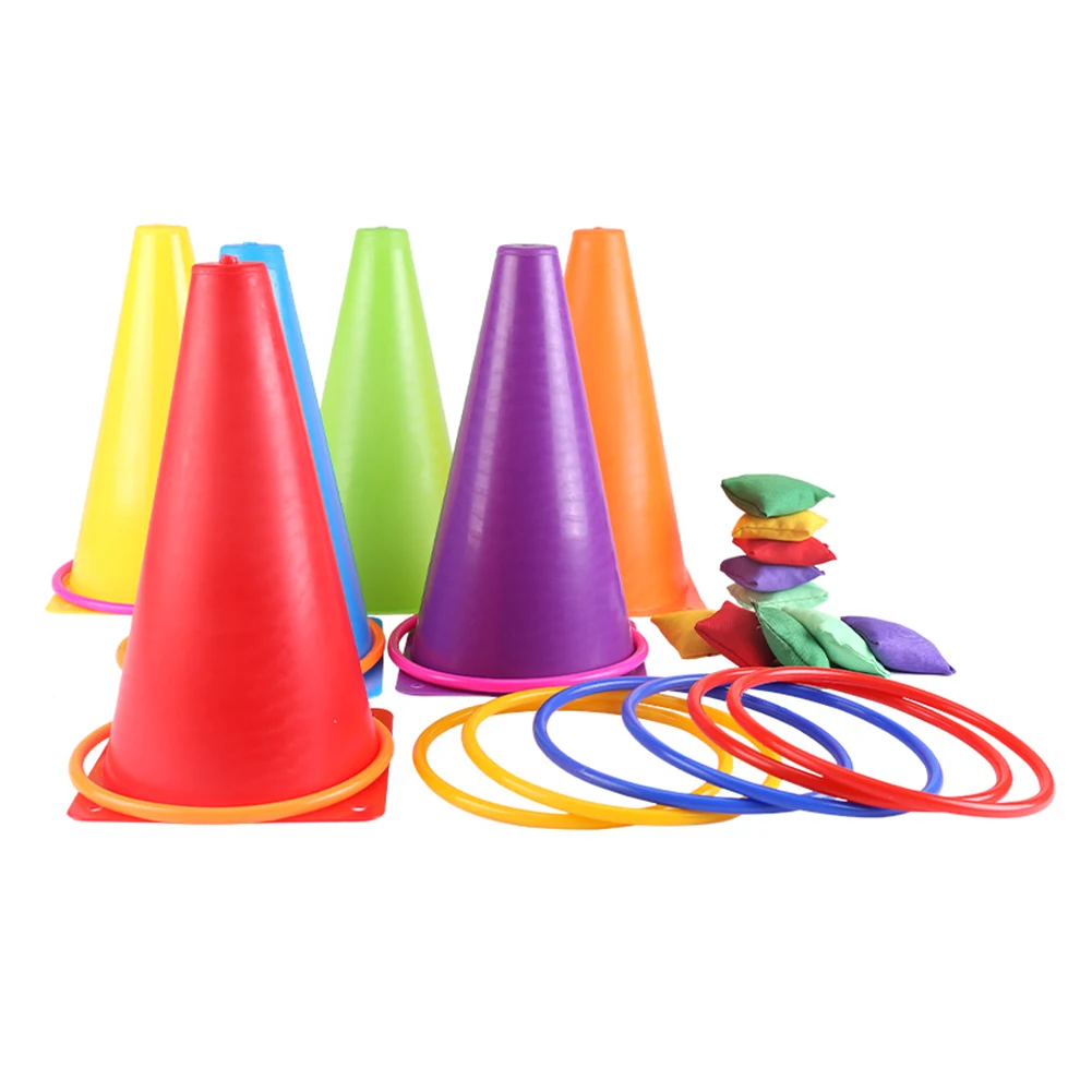 

27pcs Cone Marker Toss Game Set Agility Training Combination Children Adults Bean Bag Sports Course Carnival Ring Carry Pouch