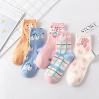 medium tube woman socks candy colors cartoon rabbit kawaii knitted cotton cute womens clothes hosiery underwear