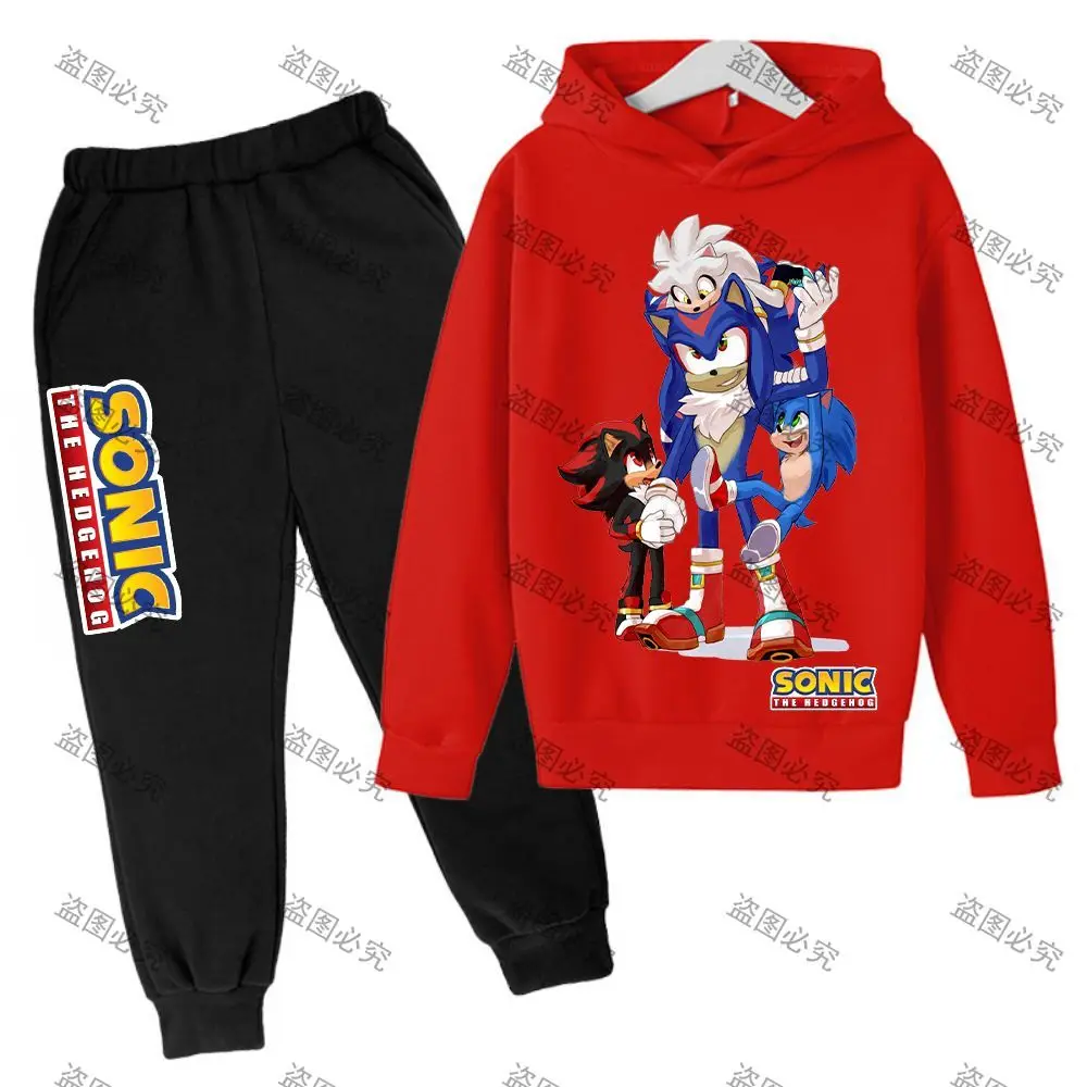 Sonic Children's Leisure Hooded Sweatshirts Elastic Pants Fleece Cartoon New Streetwear Cute Essentials Men's Hoodie Cool Y2k