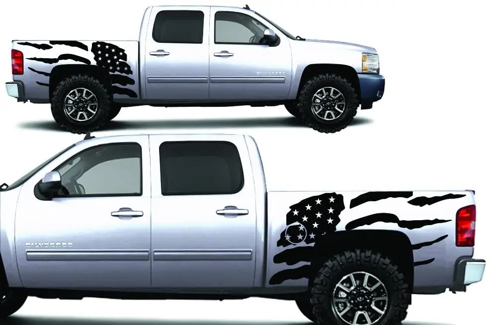 

Factory Crafts Patriot Side Graphics Kit 3M Vinyl Decal Wrap Compatible with Chevrolet Silverado 2008-2013 - Matte Black