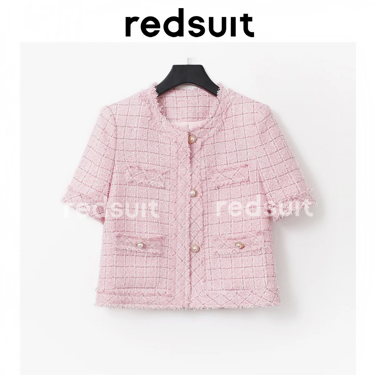 

Socialite pink small fragrant wind short sleeve thick braided thin coat everything top