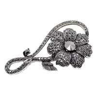 cindy xiang rhinestone black flower brooches for women vintage elegant large pin winter coat sweater broches high quality