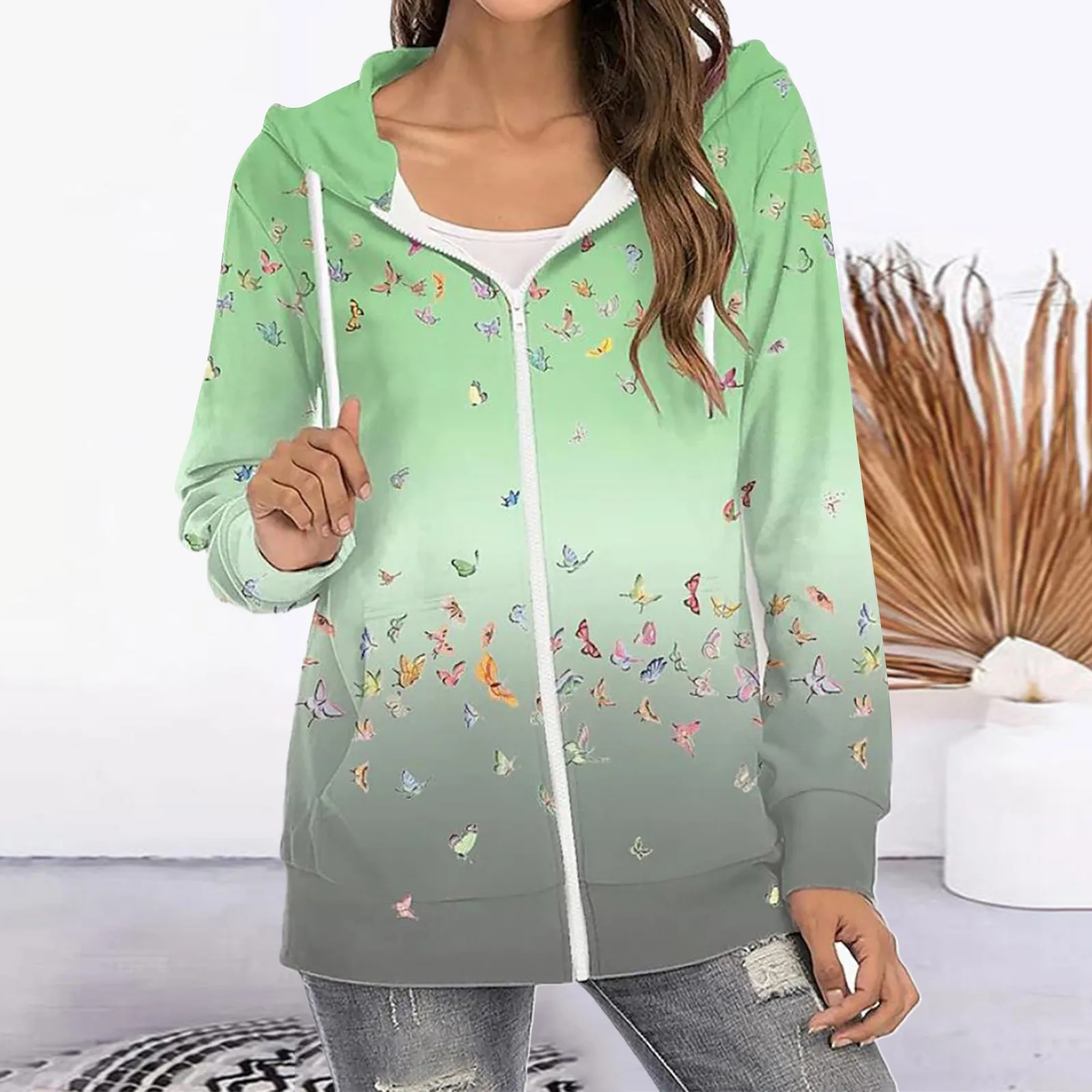 

Женская толстовка с длинным рукавом и капюшоном, толстовка на молнии, спортивная куртка с карманами, рубашки для женщин, свободная верхняя о...