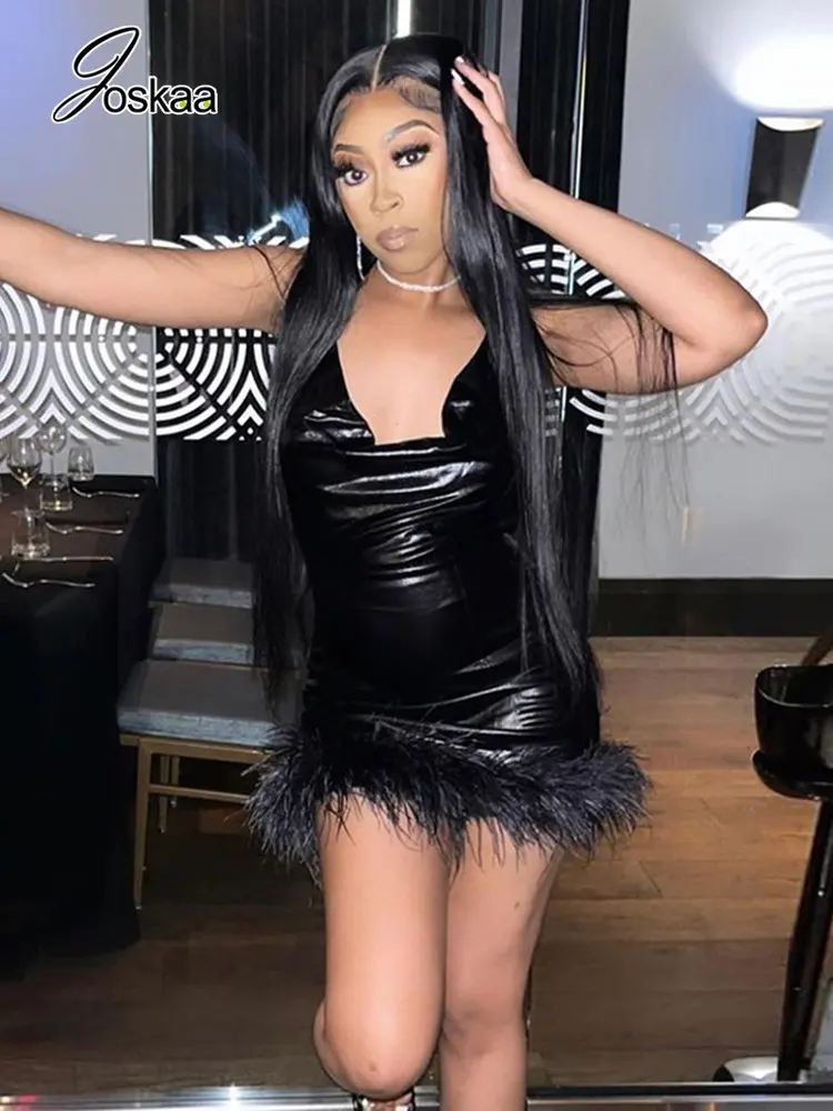 

Женское мини-платье на бретельках Joskaa, черное облегающее хипстерское платье без рукавов с v-образным вырезом и открытой спиной, 2022 одежда для ночного клуба