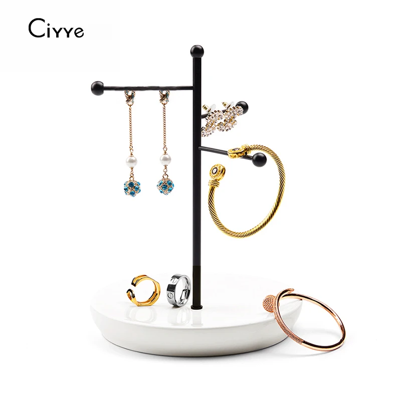 

Ciyye Black Golden Jewelry Display Prop for Earrings Ring Bangle Jewelry Accessories Showing Shelf with Metal Resin