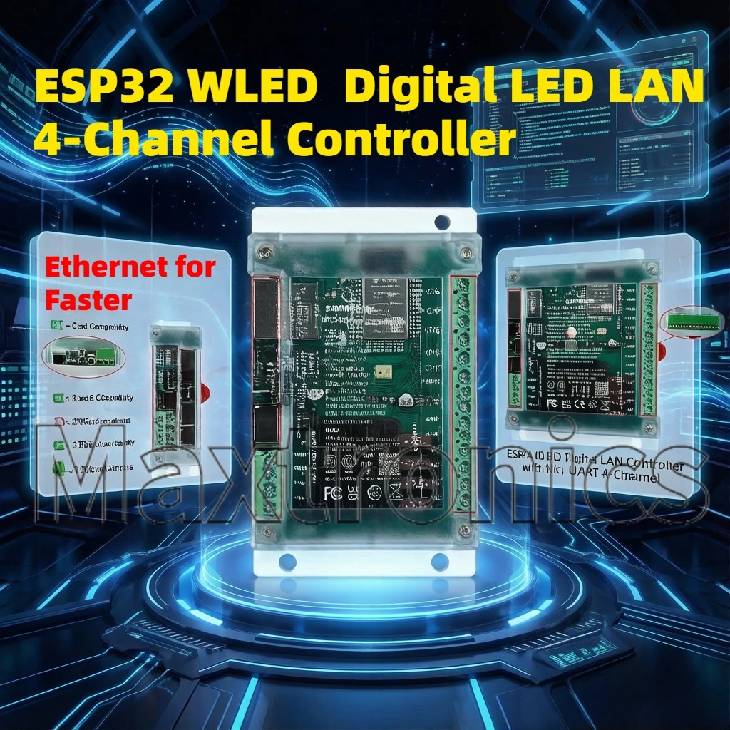 НОВЫЙ контроллер ESP32 Ethernet WLED 2026 года, 20А30А, 4 канала, крепление на DIN-рейку, независимые предохранители, DIY, Wi-Fi, синхронизация музыки для светодиодных лент WS281112 RGB (art.: 3920d9a400aff) - 3920d9a400aff