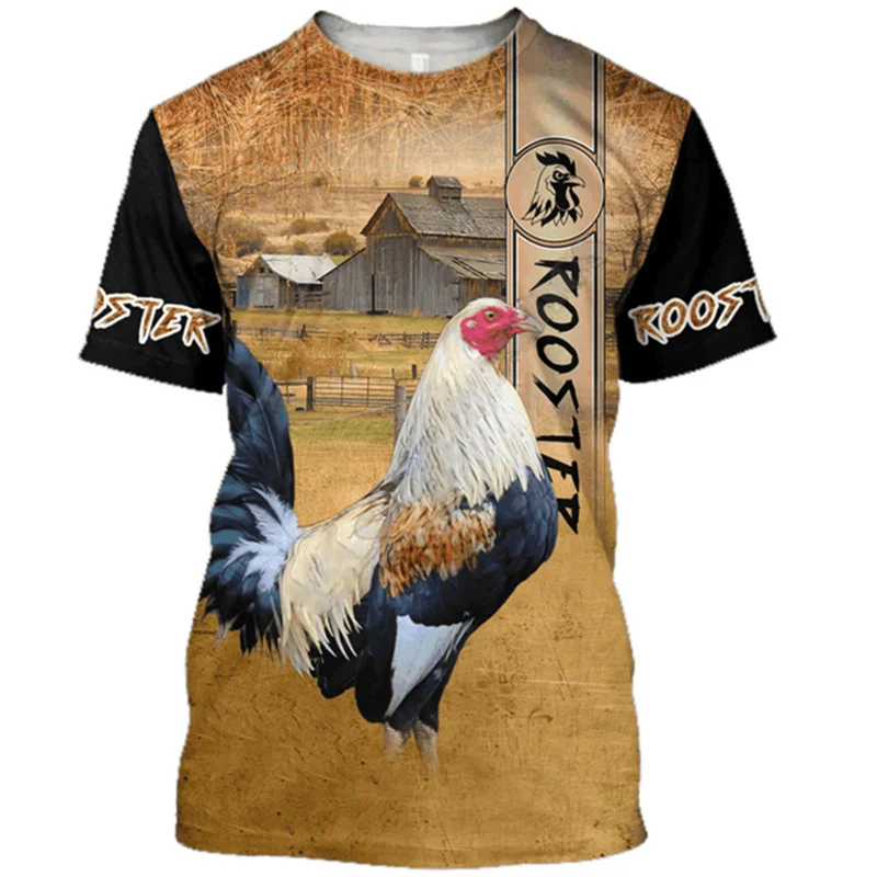

2023 New Funny T-shirt Mens Print T Shirt 3D Cock Graphic Short Sleeve Top Casual Hip Hop Animal Clothing Oversized Men Clothes