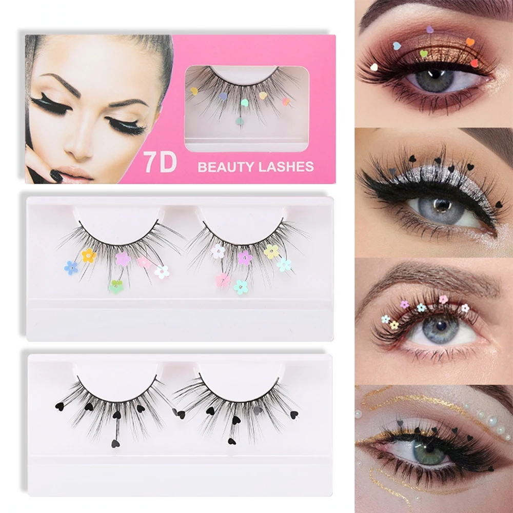 

7D Mink Sequin False Eyelashes Peach Heart Glitter Chemical Fiber Fake Eyelashes Christmas Performance Party Mink Eyelashes
