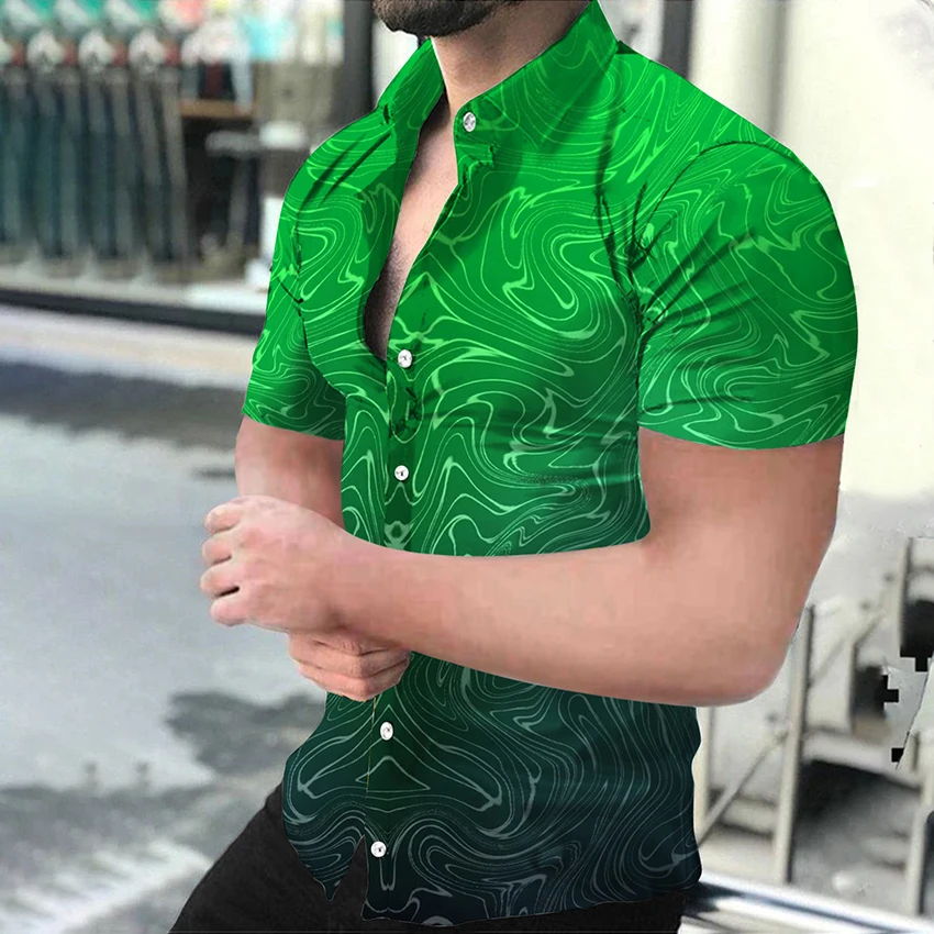 

Men Shirts Button Down Turn Down Collar Hawaiian Shirt Casual Gradient Print Short Sleeve Tops Cardigan Fashion Mens Clothing