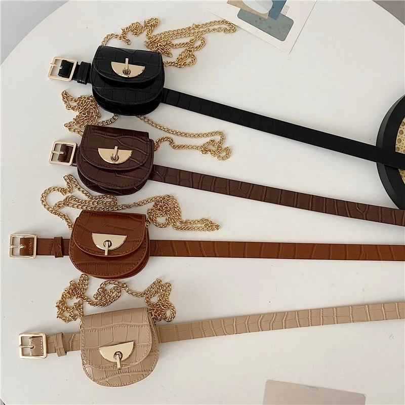 Fashion Crocodile Saddle Waist Bags Female Designer Brand Chain Fanny Pack For Womens' Luxury Brand Pu Small Woman Purses 2022