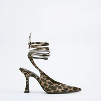 zarz brand sexy rhinestones sandals women leopard thin high heels ladies pumps ankle strap female 2022 summer new party shoes