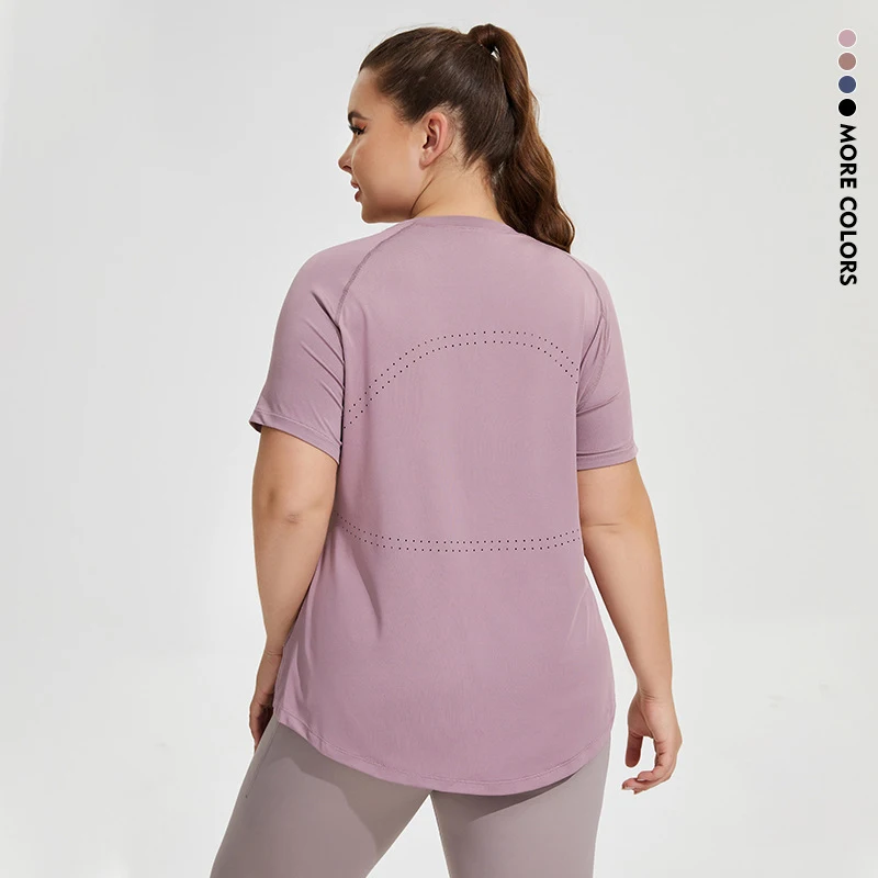 

Oversized Long Hip Covering Yoga Suit Mesh Back Breathable Short Sleeve Running Fitness Top Sportswear For Women