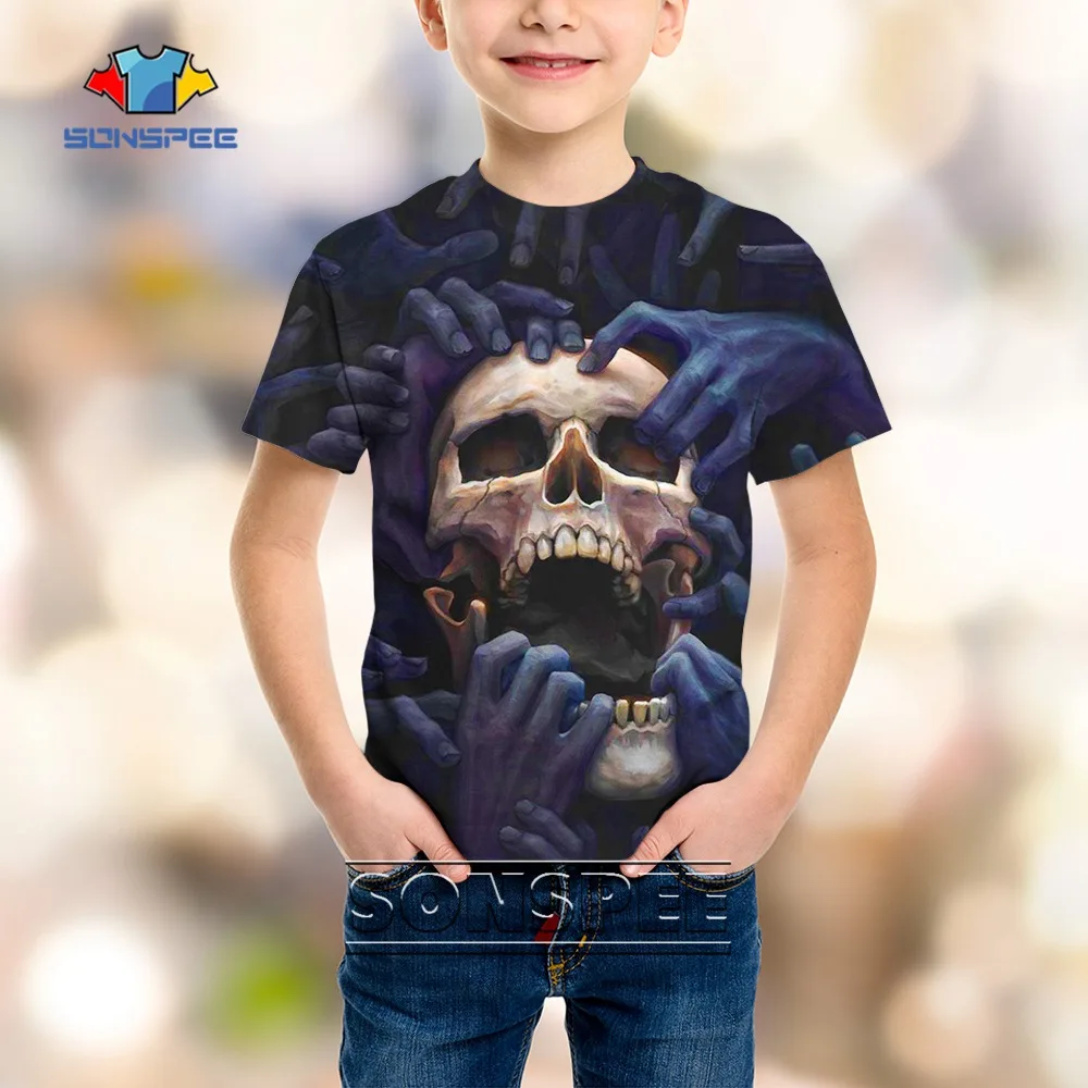 

SONSPEE, ужас, Япония, мультфильм, аниме, комиксы, Череп, демон, 3D печать, Детская футболка, летняя уличная мода, тренд, тонкий, повседневный Топ