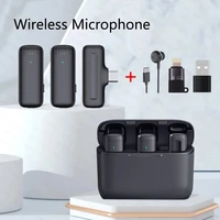 wireless lapel microphone lavalier mic noise reduction live interview mobile phone recording for iphone type c with charging box