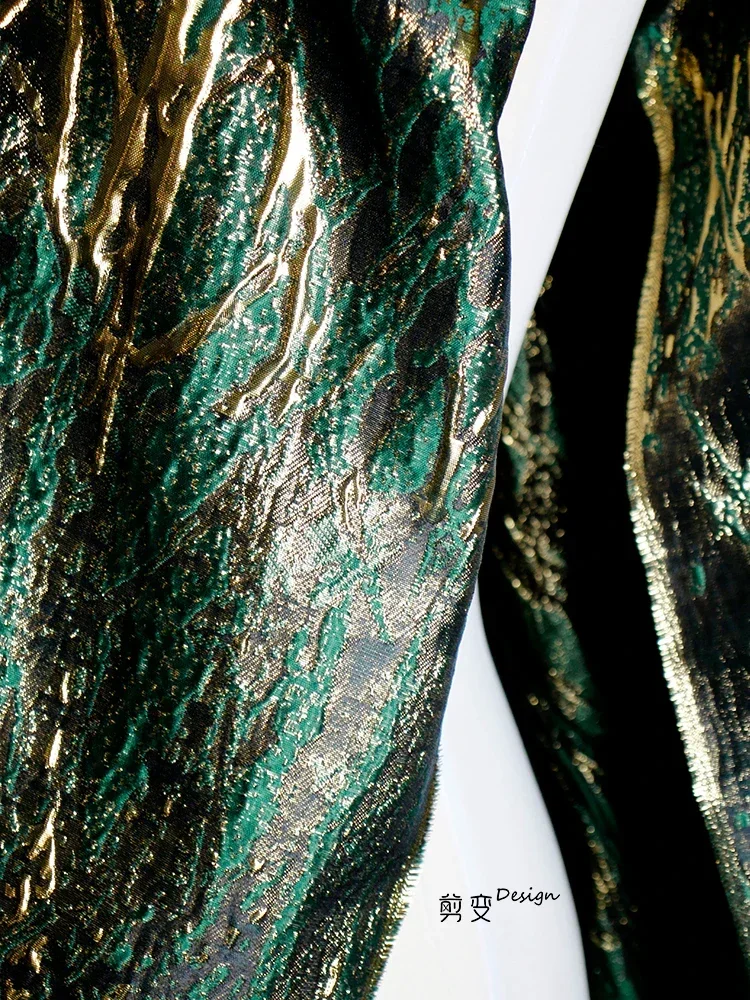 Ретро темно-зеленая 3D текстура Золотая полосатая жаккардовая рельефная ткань