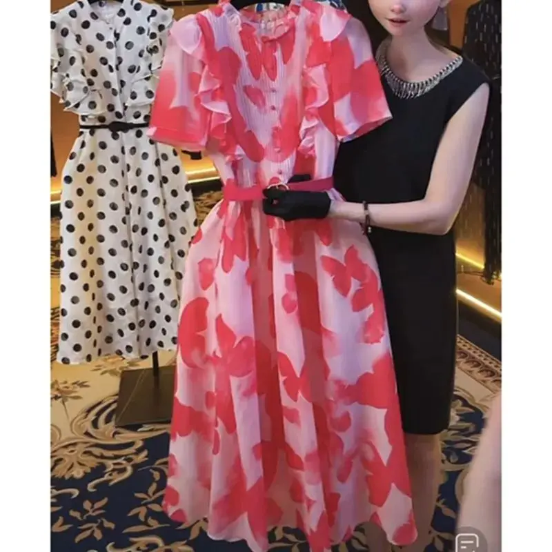 Женское плиссированное платье с коротким рукавом длинное винтажное