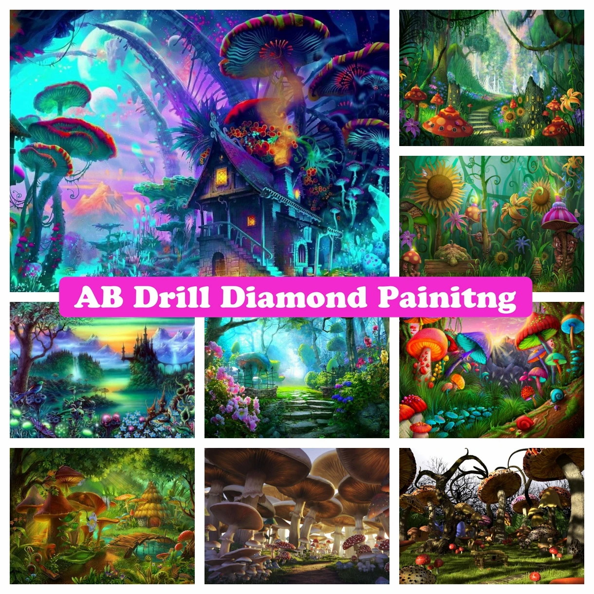 

Mushroom and Elves 5D AB Drills Diamond Painting Mosaic Cross Stitch Fantasy Forest Landscape Art Embroidery Handmade Home Decor