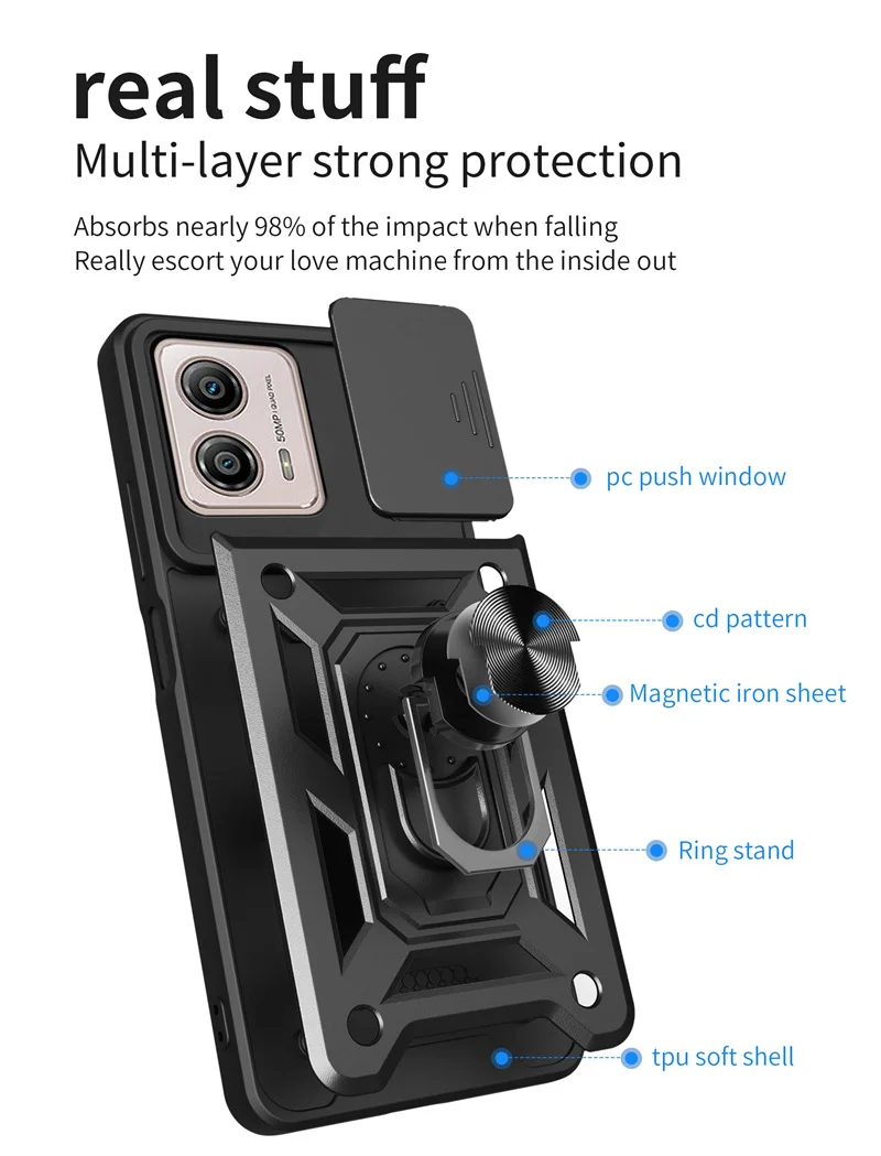 For Motorola Moto G53 G73 5G Case Shockproof Armor Slide Camera Lens Protect Coque For Moto G13 G23 E13 4G G 53 73 13 Back Cover
