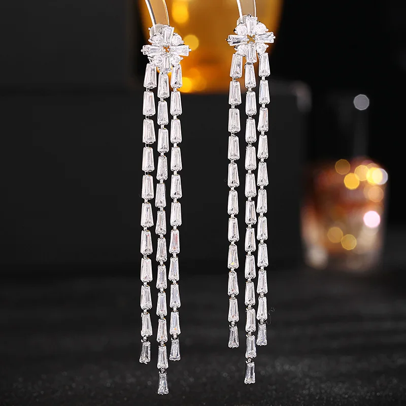 

2022 г., сверкающие серьги невесты с белым кубическим цирконием, длинные висячие серьги с кисточками, Дубайский индийский золотой цвет, женски...