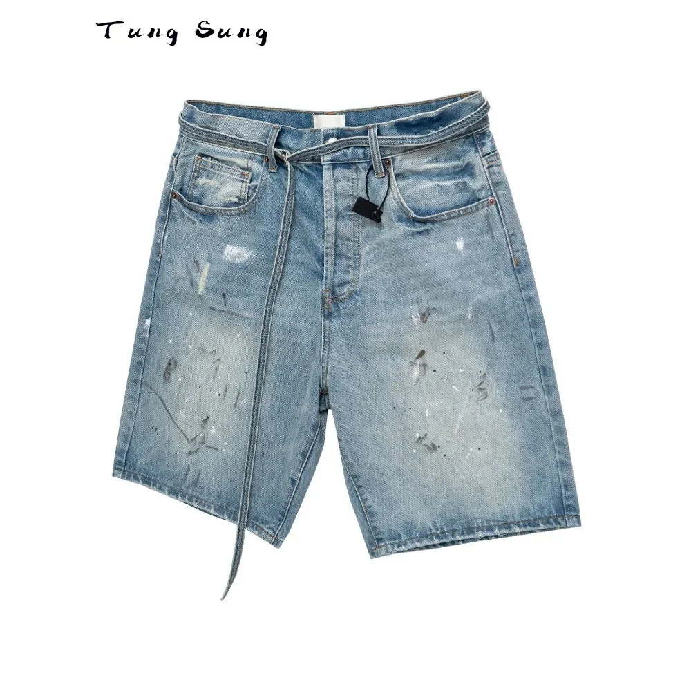 Джинсовые шорты Tung Sung Washed Distressed Jorts с синими потертыми чернилами и ручной