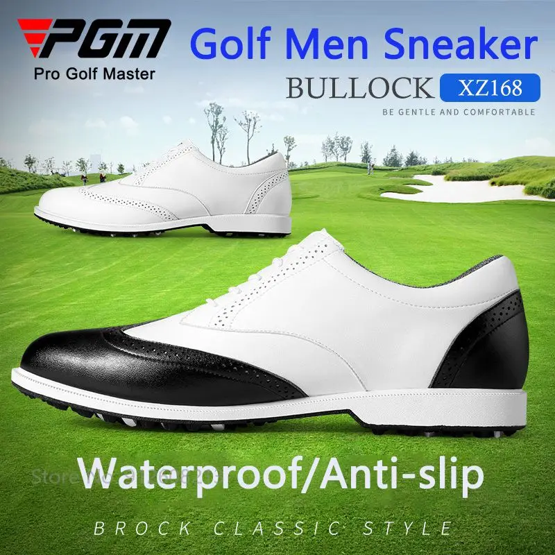 

PGM Men British Style Golf Sneakers Waterproof Male Golf Shoes Business Casual Trainer Anti-slip Spikes Breathable Lace-up Shoe