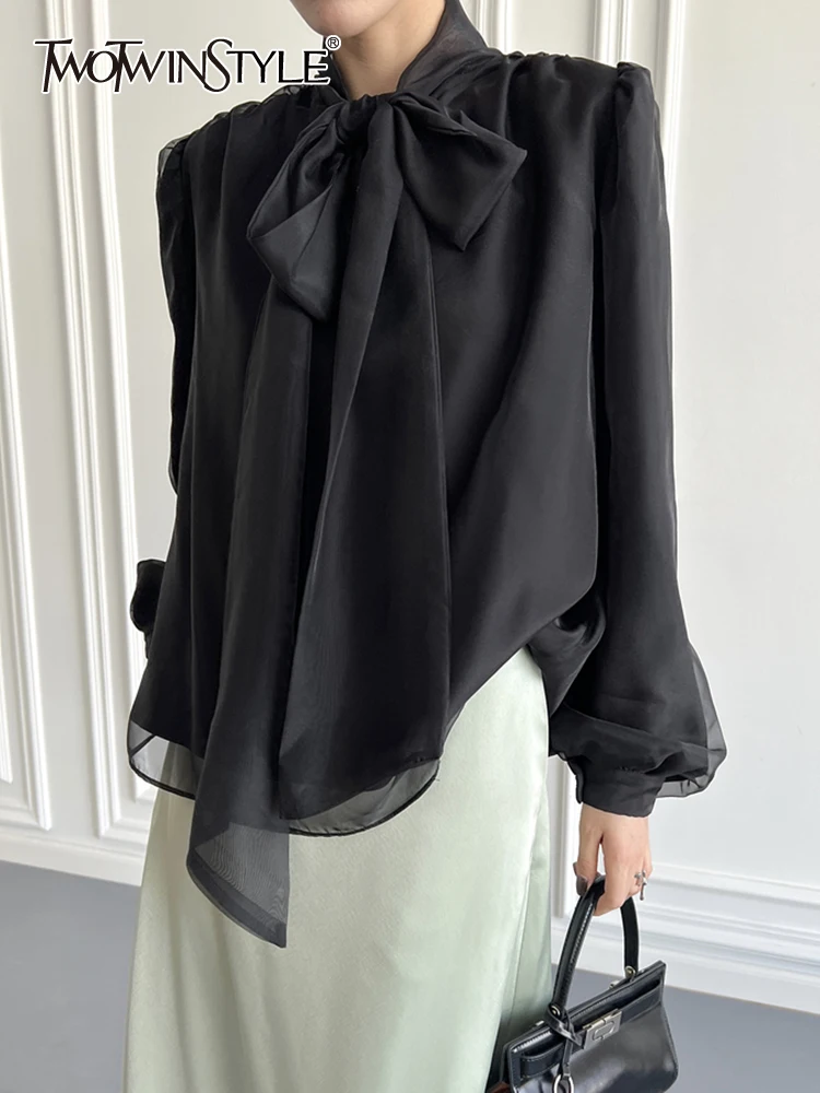 

Женская однотонная блузка TWOTWINSTYLE, облегающая блузка составного кроя с круглым вырезом и рукавами-фонариками