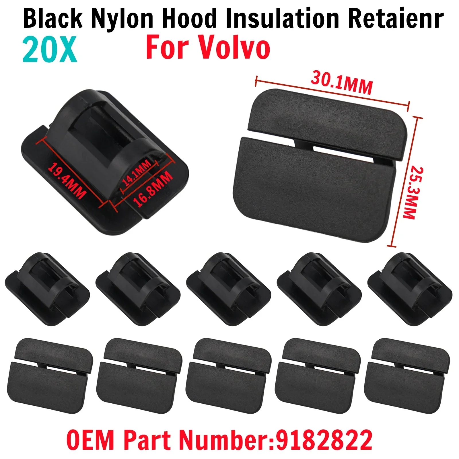 

Нейлоновый фиксатор, зажим для накладки для Volvo, черный для Volvo 9182822 Тепловой фиксатор, правый, 20 шт., изоляционная подкладка