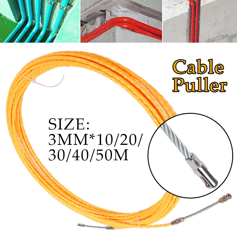 

3mm 10-50M Cable Puller Fish Tape Reel Puller Fiberglass Metal Wall Wire Conduit For Telecom Electrical Wall Wire Conduit Tool